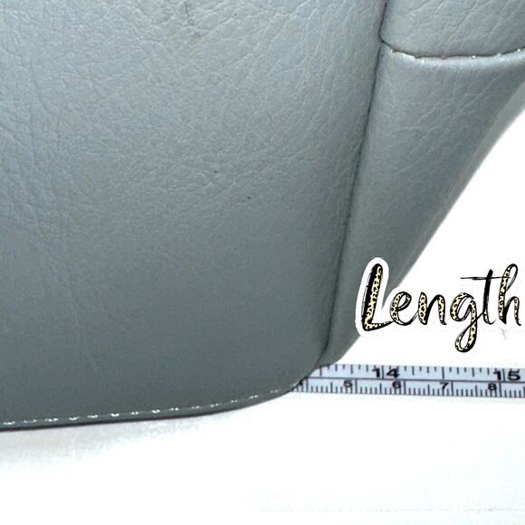 Womens Light Blue Leather Tote Bag with Front Pockets Gold Hardware Shoulder Bag - Picture 8 of 10